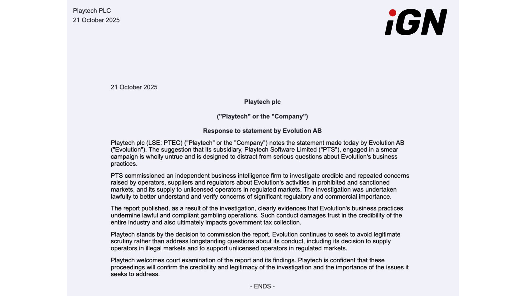 Playtech and Black Cube Confirm Legitimacy of Investigation into Evolution