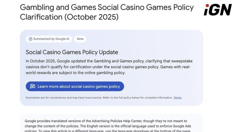 Google Removes Sweepstakes Casinos from the Social Casino Category